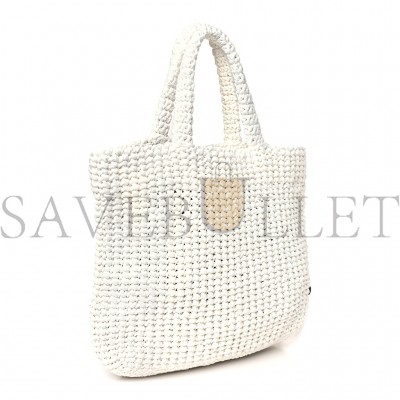 PRADA YARN RAFFIA EFFECT CROCHET EMBROIDERED SMALL LOGO TOTE WHITE (25*23*8cm)