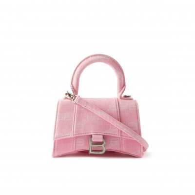 BALENCIAGA PINK HOURGLASS XS LOGO-PRINT DENIM CROSS-BODY BAG MATCHESFASHION US (19*12.1*8.1cm)