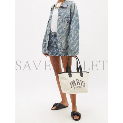 BALENCIAGA NEUTRAL PARIS LOGO-PRINT LEATHER-TRIM CANVAS TOTE BAG MATCHESFASHION US (41.1*25.1*17.5cm)