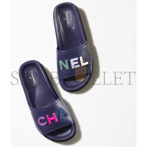 CHANEL MULES 		LAMBSKIN			NAVY BLUE & MULTICOLOR G38933 X56443 K3920