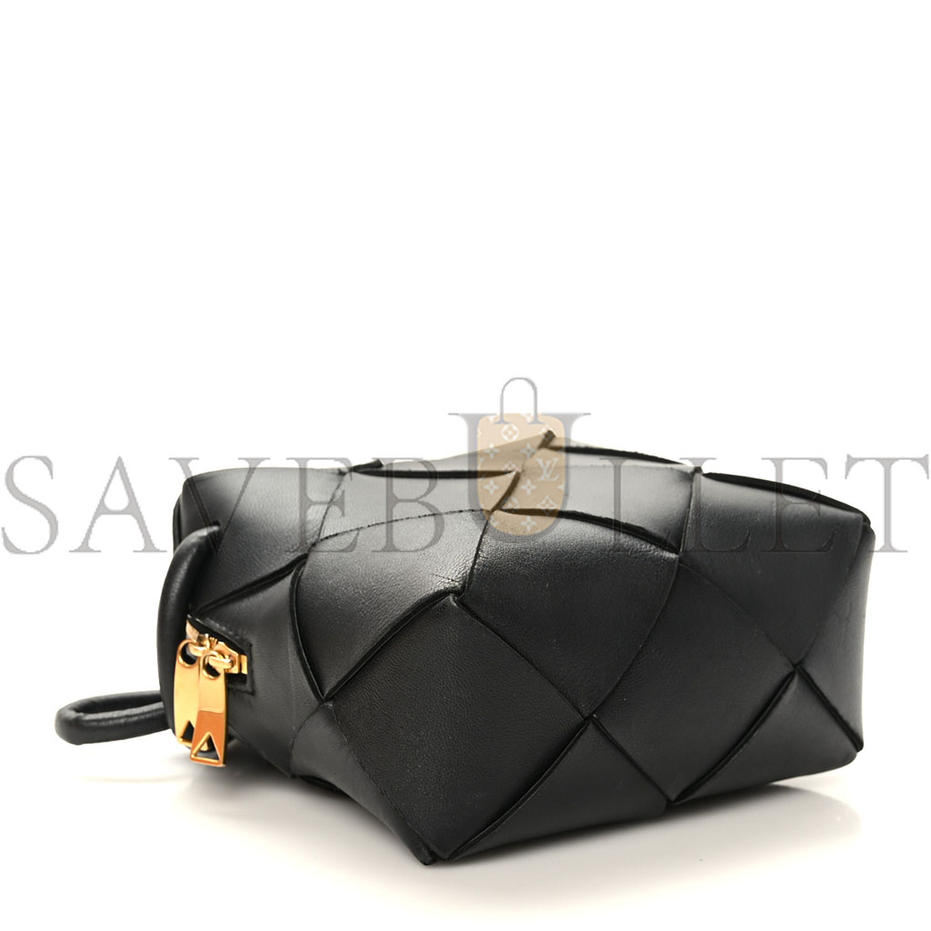 BOTTEGA VENETA LAMBSKIN MAXI INTRECCIATO MINI CASSETTE CAMERA BAG BLACK (15*14*7cm)