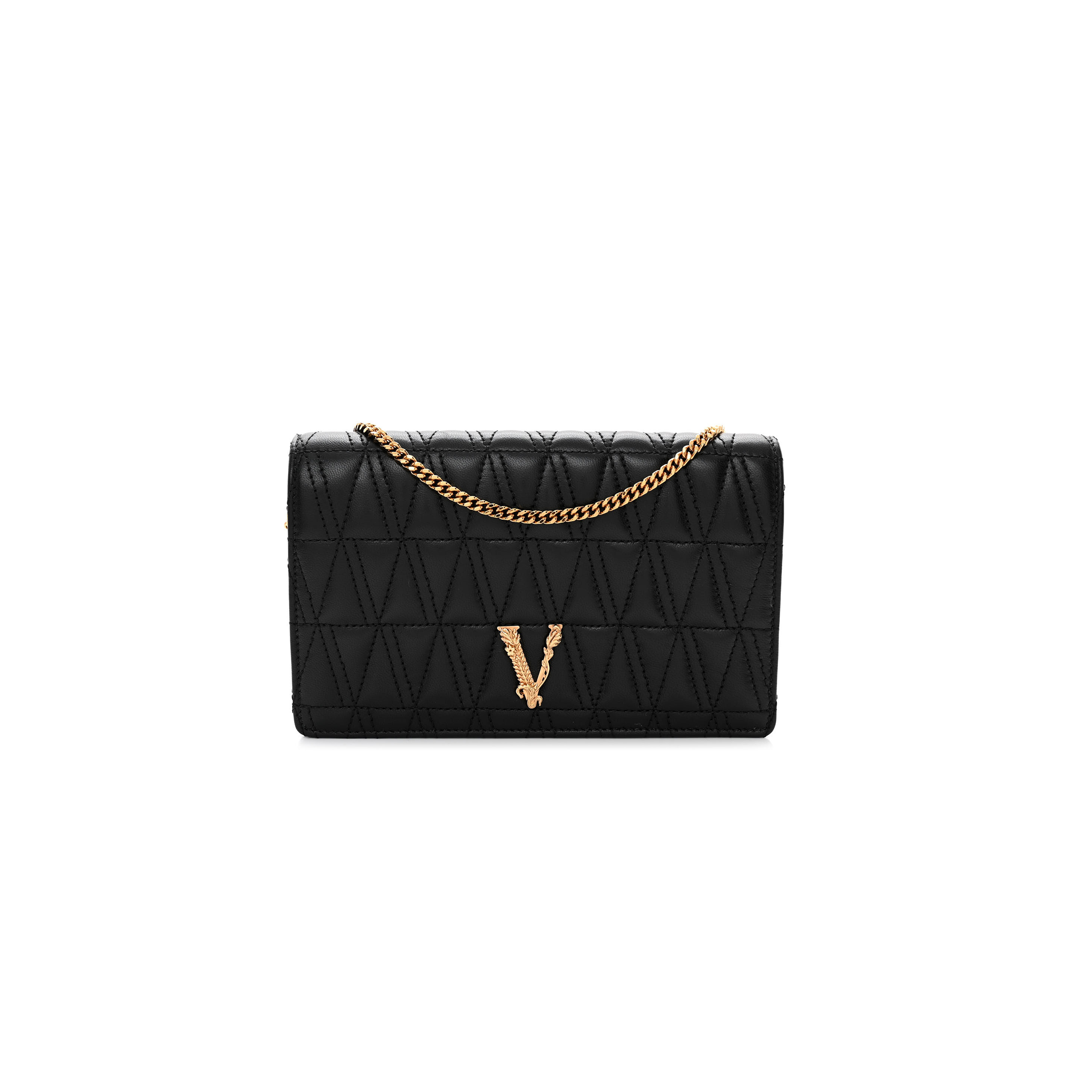 VERSACE NAPPA QUILTED VIRTUS CLUTCH BAG BLACK (20*11*4cm)