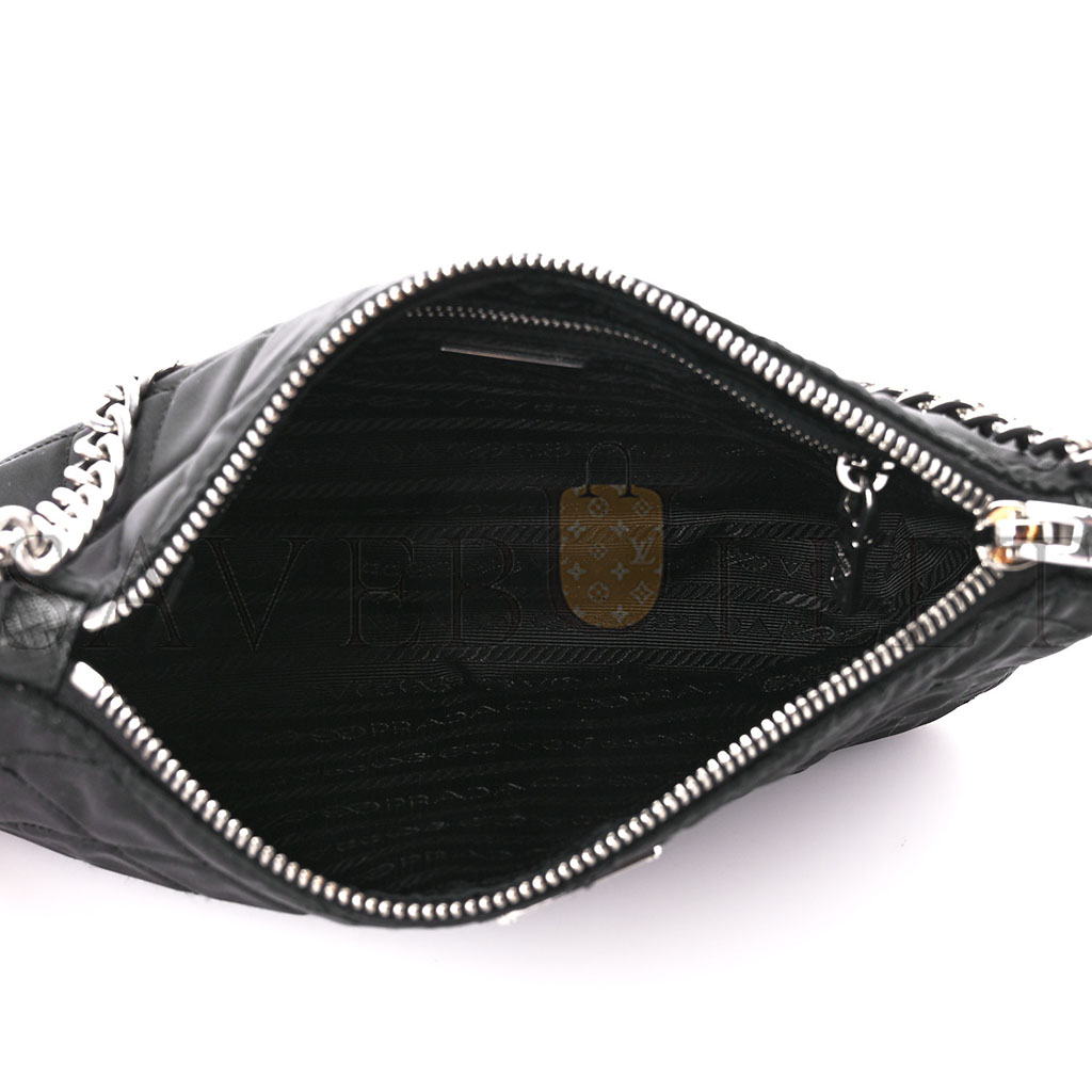 PRADA NYLON TESSUTO IMPUNTU QUILTED CROSSBODY BAG BLACK (23*13*6cm)