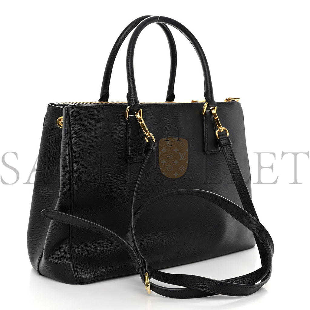 PRADA SAFFIANO MEDIUM GALLERIA DOUBLE ZIP TOTE BLACK (32*20*14cm)