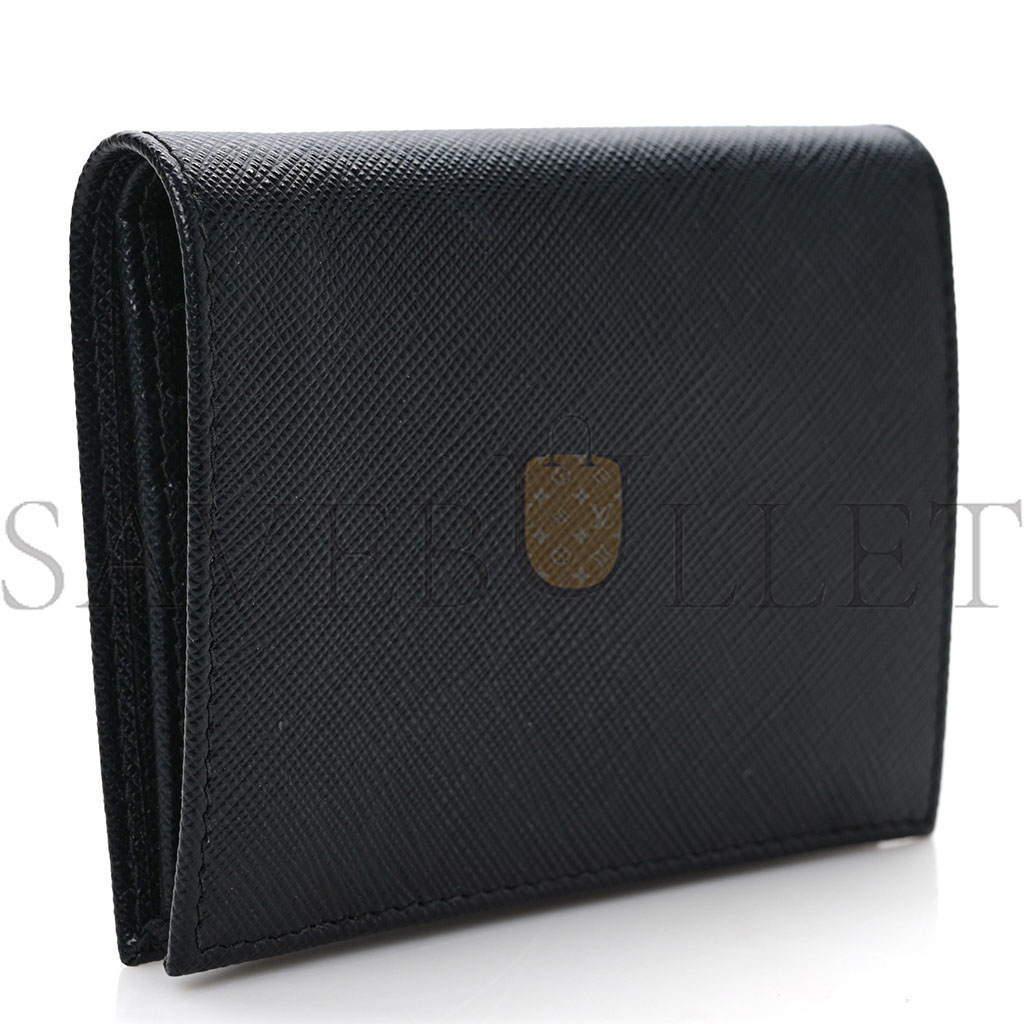 PRADA SAFFIANO TRIANGLE BI-FOLD WALLET BLACK (11*8*3cm)