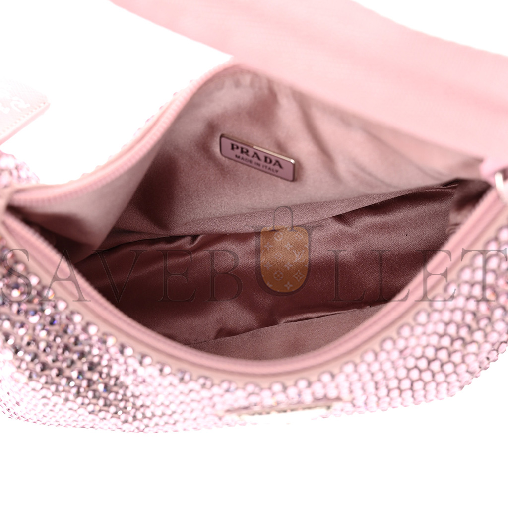 PRADA SATIN CRYSTAL MINI RE-EDITION 2000 BAG ALABASTRO (23*17*6cm)