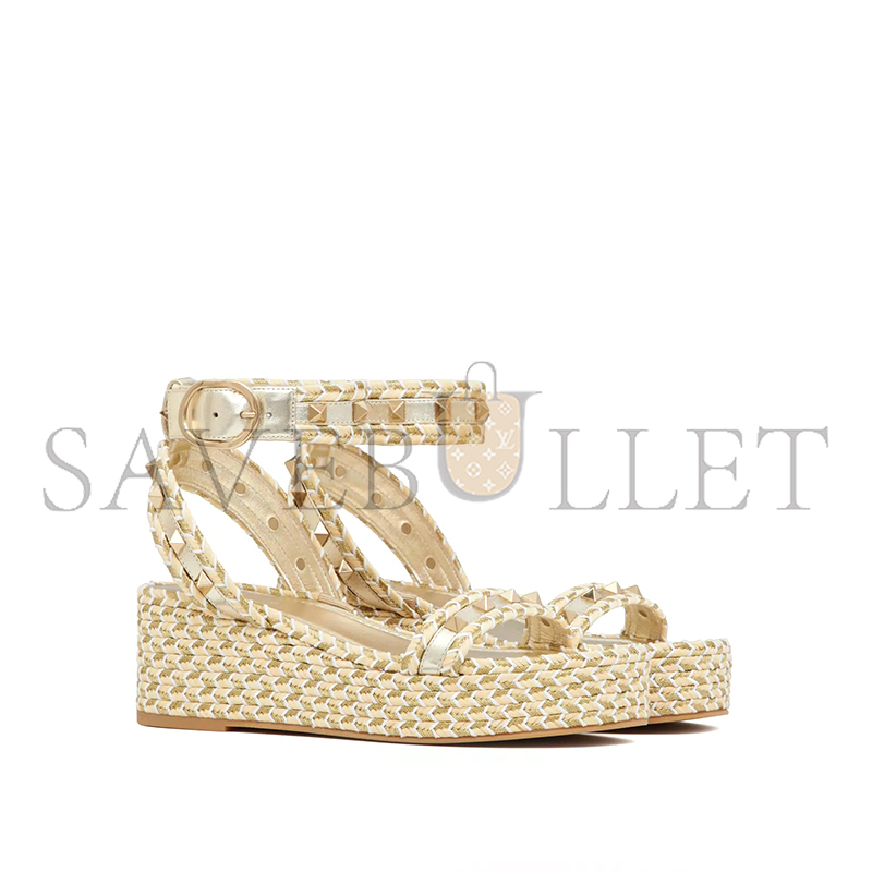 VALENTINO ROCKSTUD FLATFORM SANDALIN LAMINATED NAPPA LEATHER 45MM 4W2S0GI3DYM_YBS