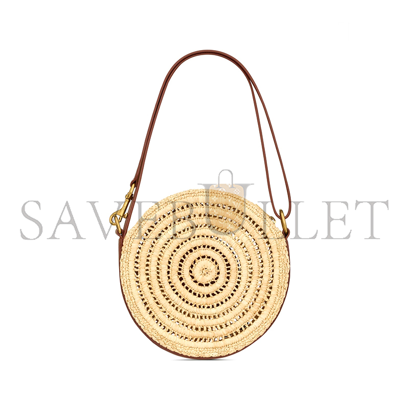 YSL RAFFIA AND LEATHER ROUND BAG NATURAL AND BRICK 744292GAADQ (21*21*4cm)