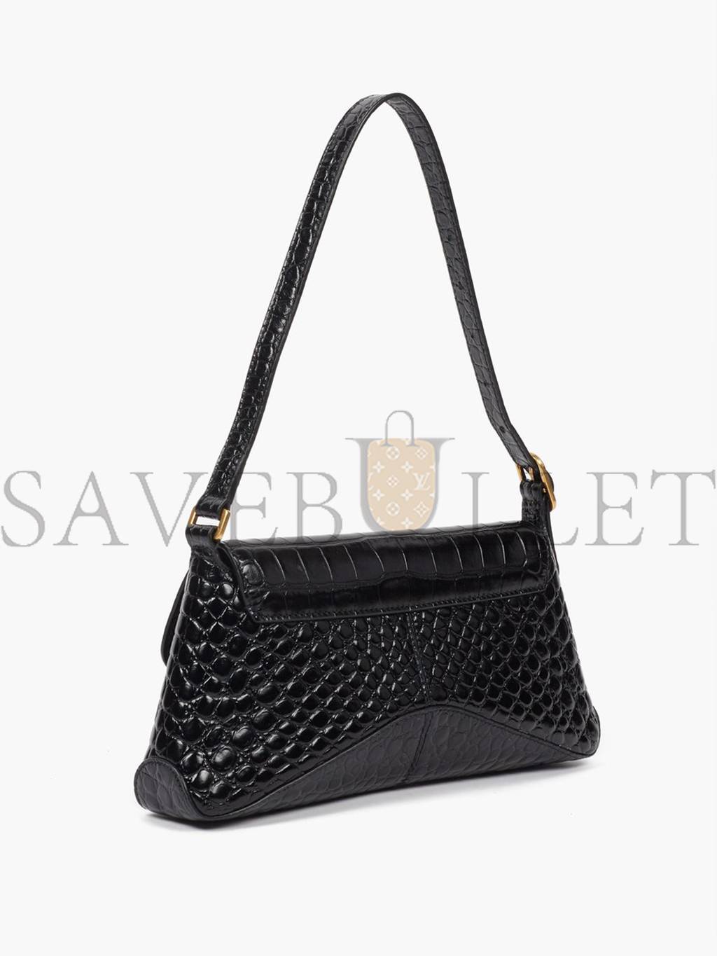 BALENCIAGA BLACK BB-PLAQUE CROCODILE-EFFECT LEATHER SHOULDER BAG MATCHESFASHION US (19*12.1*7.6cm)