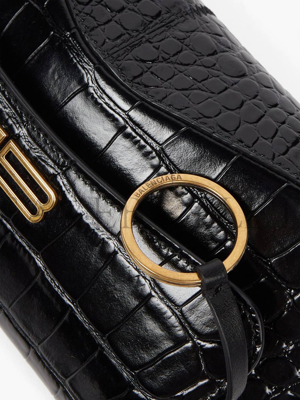 BALENCIAGA BLACK BB-PLAQUE CROCODILE-EFFECT LEATHER SHOULDER BAG MATCHESFASHION US (19*12.1*7.6cm)