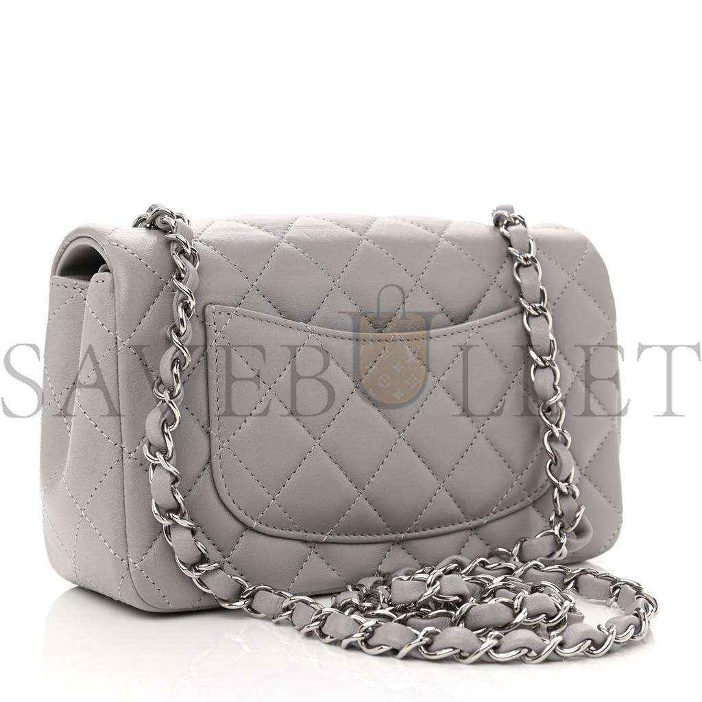 CHANEL LAMBSKIN QUILTED MINI RECTANGULAR FLAP GREY SILVER HARDWARE (20*12*6cm)