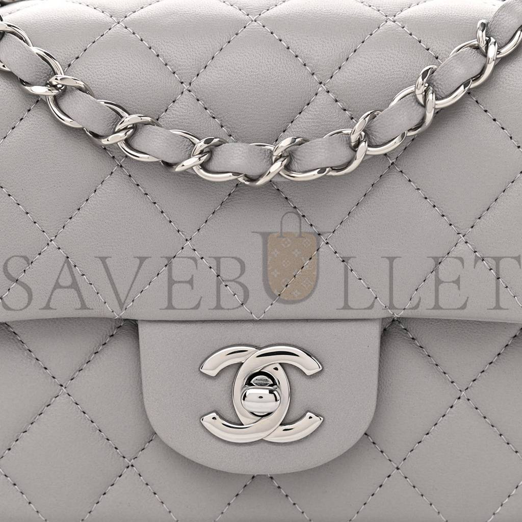 CHANEL LAMBSKIN QUILTED MINI RECTANGULAR FLAP GREY SILVER HARDWARE (20*12*6cm)