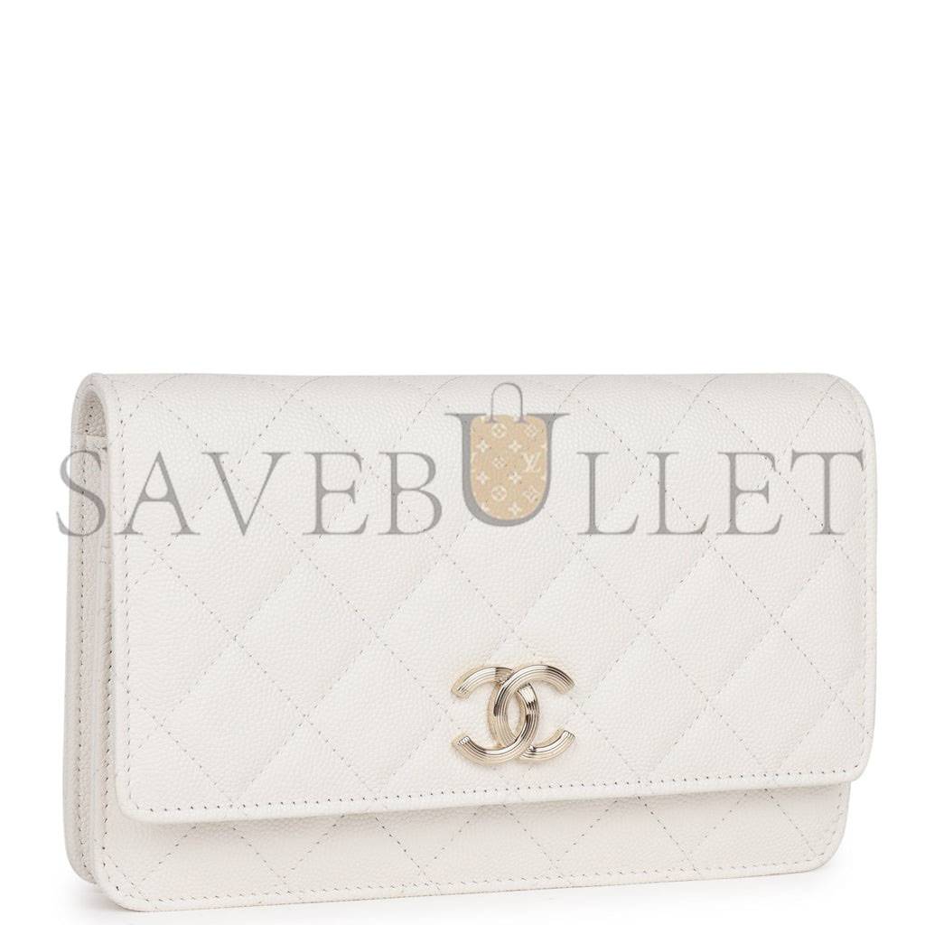 CHANEL WALLET ON CHAIN WOC WHITE CAVIAR LIGHT GOLD HARDWARE (19*12*4cm)