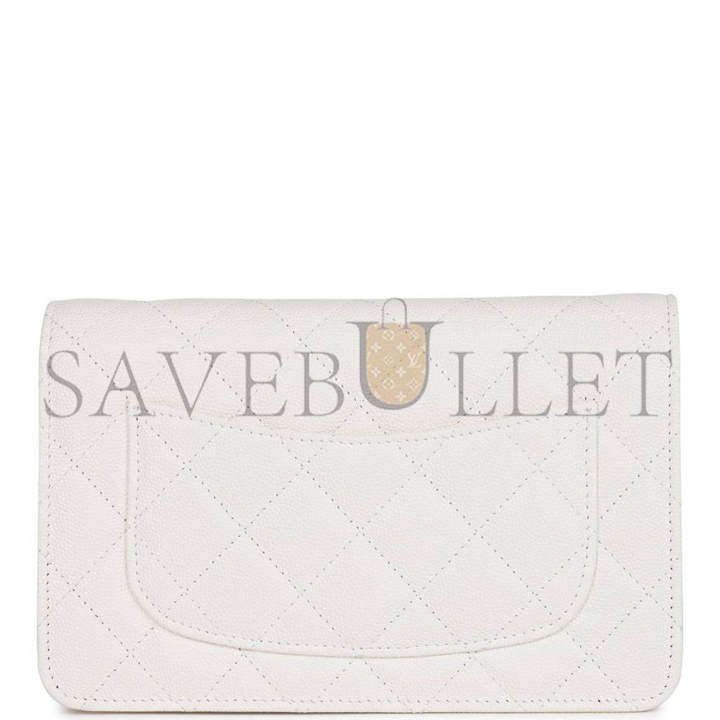 CHANEL WALLET ON CHAIN WOC WHITE CAVIAR LIGHT GOLD HARDWARE (19*12*4cm)