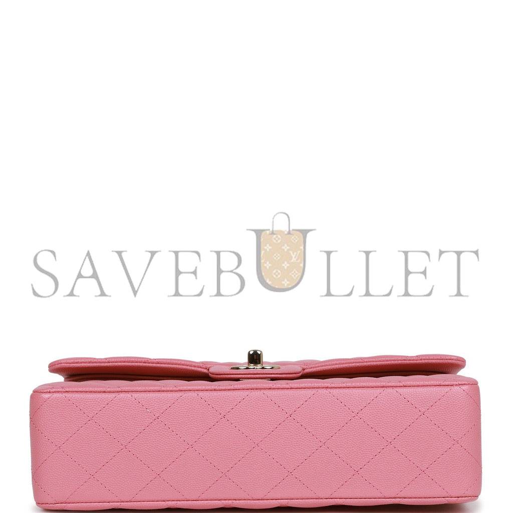 CHANEL MEDIUM CLASSIC DOUBLE FLAP BAG DARK PINK CAVIAR LIGHT GOLD HARDWARE (25*15*7cm)