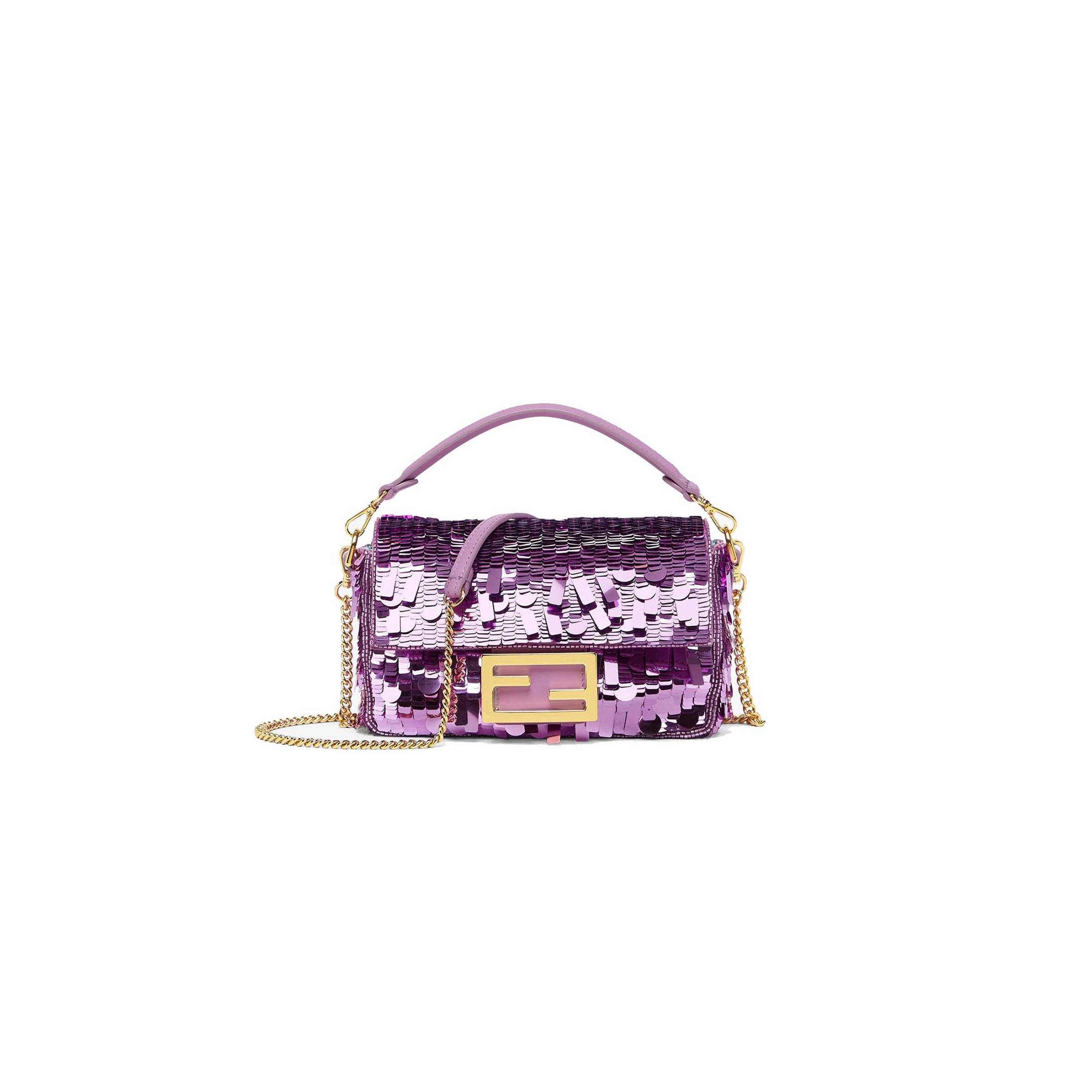 FENDI BAGUETTE MINI - PURPLE SEQUIN AND LEATHER BAG 8BS017AMP0F1JCO (20*13*5cm)