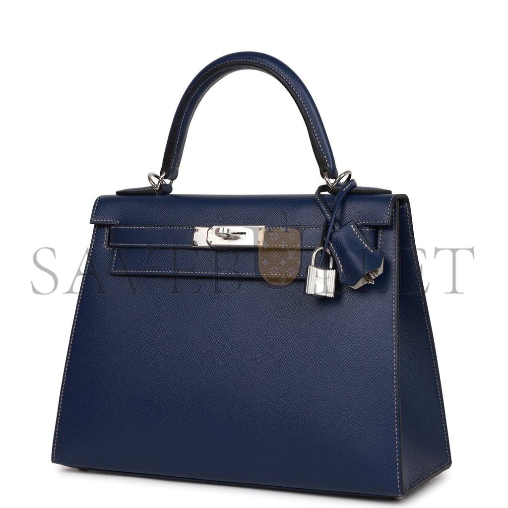 HERMES SPECIAL ORDER (HSS) KELLY SELLIER 28 BLEU INDIGO EPSOM PALLADIUM HARDWARE (28*22*10cm)