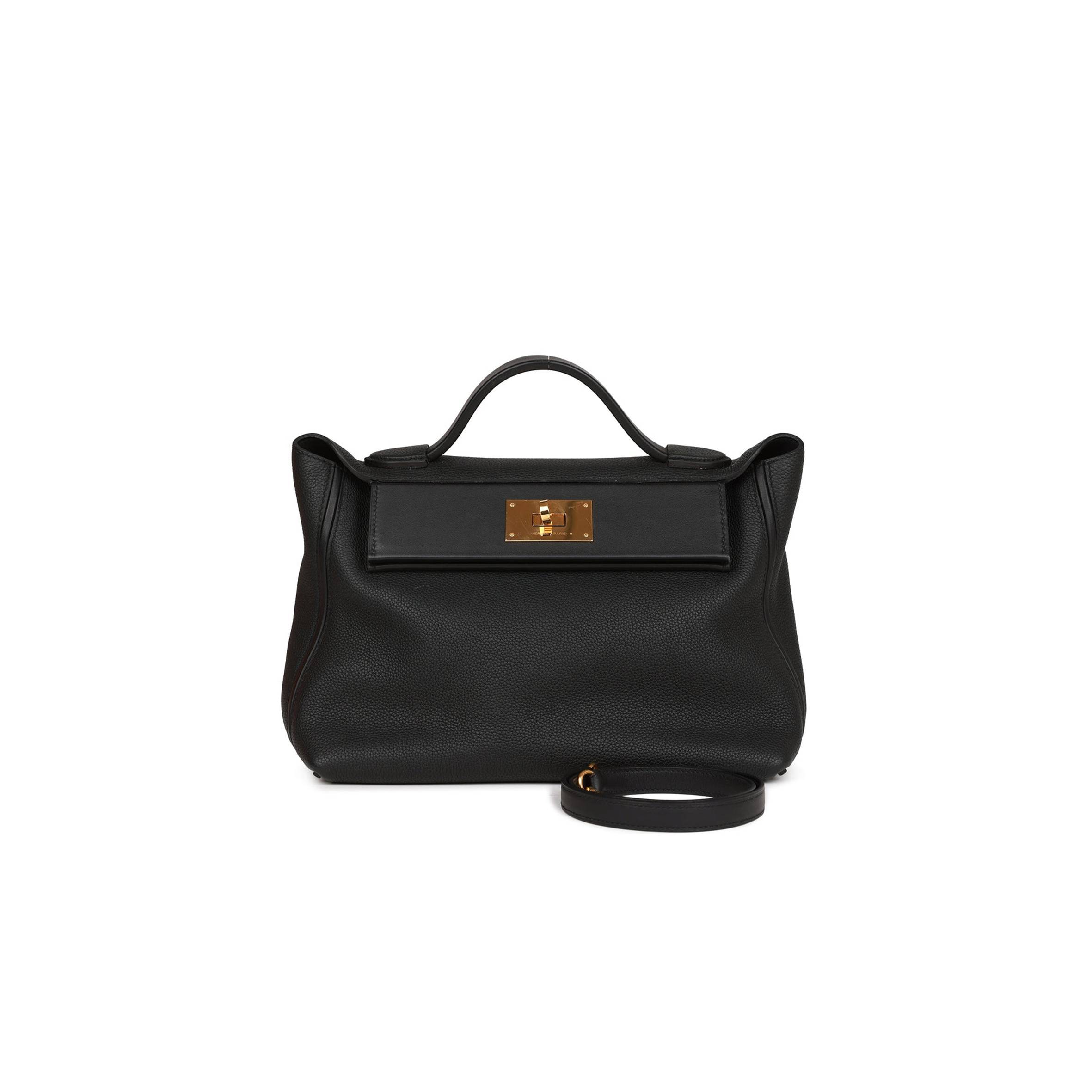 HERMES 2424 BAG 29 BLACK TOGO AND SWIFT GOLD HARDWARE (29*24*15cm)