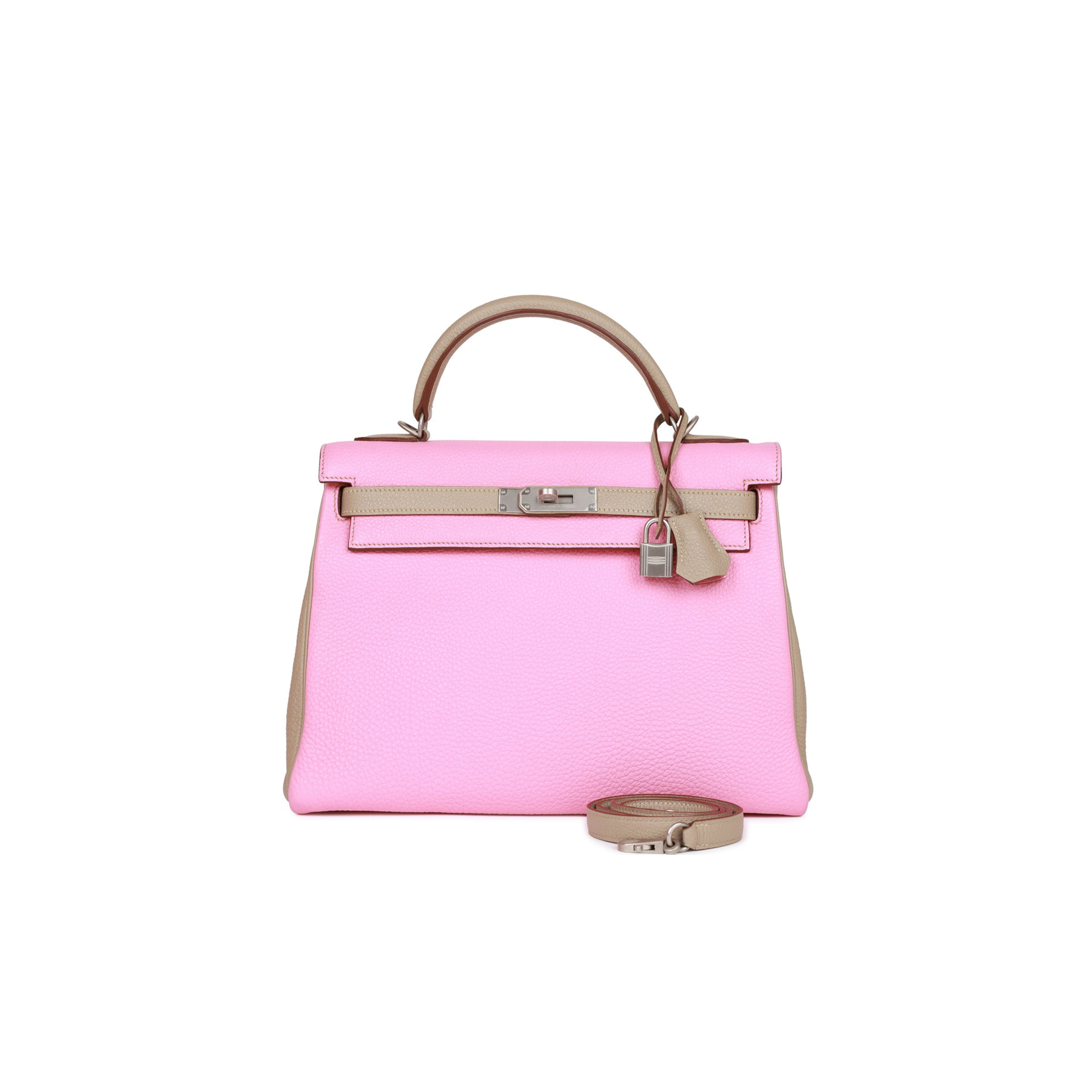 HERMES SPECIAL ORDER (HSS) KELLY RETOURNE 32 BUBBLEGUM AND GRIS TOURTERELLE CLEMENCE BRUSHED PALLADIUM HARDWARE (32*23*10.5cm) HERMES SPECIAL ORDER (HSS) KELLY RETOURNE 32 BUBBLEGUM AND GRIS TOURTERELLE CLEMENCE BRUSHED PALLADIUM HARDWARE (32*23*10.5cm)