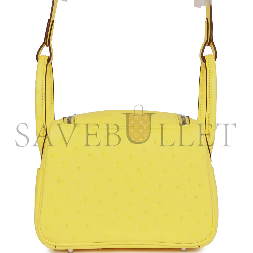 HERMES MINI LINDY JAUNE CITRON OSTRICH PALLADIUM HARDWARE (19*12.5*9)