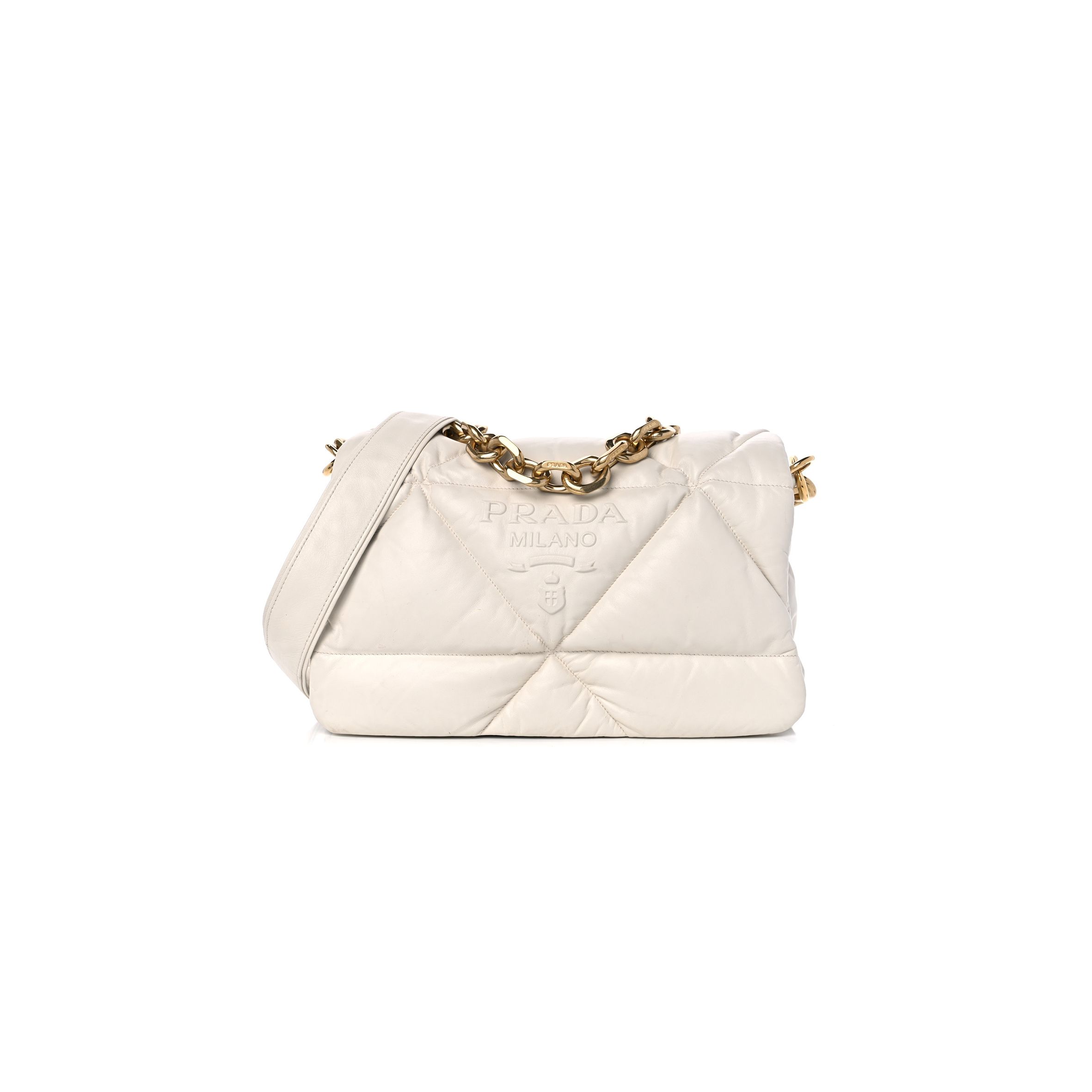 PRADA NAPPA PADDED SYSTEM PATCHWORK BAG WHITE (23*17*8cm)