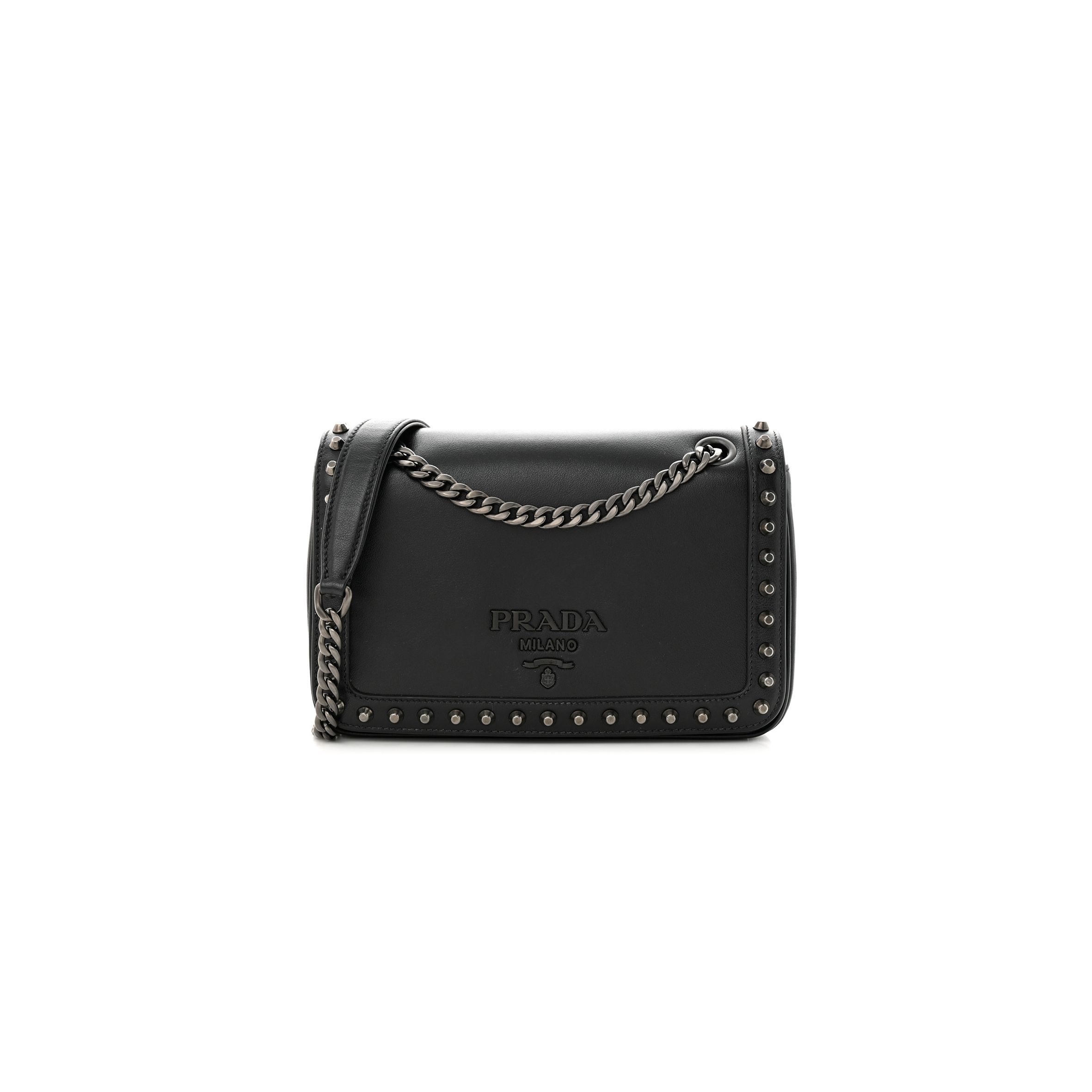 PRADA GLACE CALFSKIN STUDDED CROSSBODY BLACK (22*15*6cm)