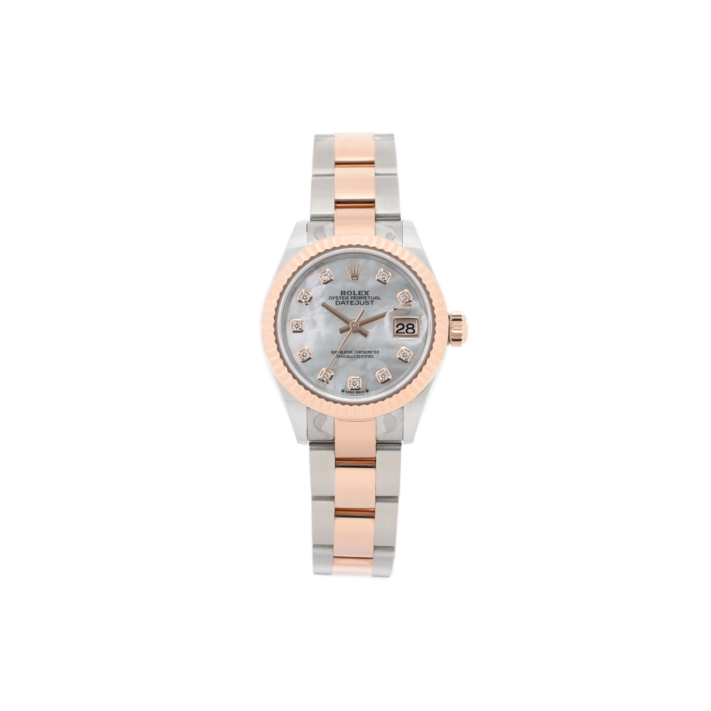 ROLEX STAINLESS STEEL 18K EVEROSE GOLD DIAMOND MOTHER OF PEARL 28MM OYSTER PERPETUAL DATEJUST WATCH 279171 ROLEX STAINLESS STEEL 18K EVEROSE GOLD DIAMOND MOTHER OF PEARL 28MM OYSTER PERPETUAL DATEJUST WATCH 279171