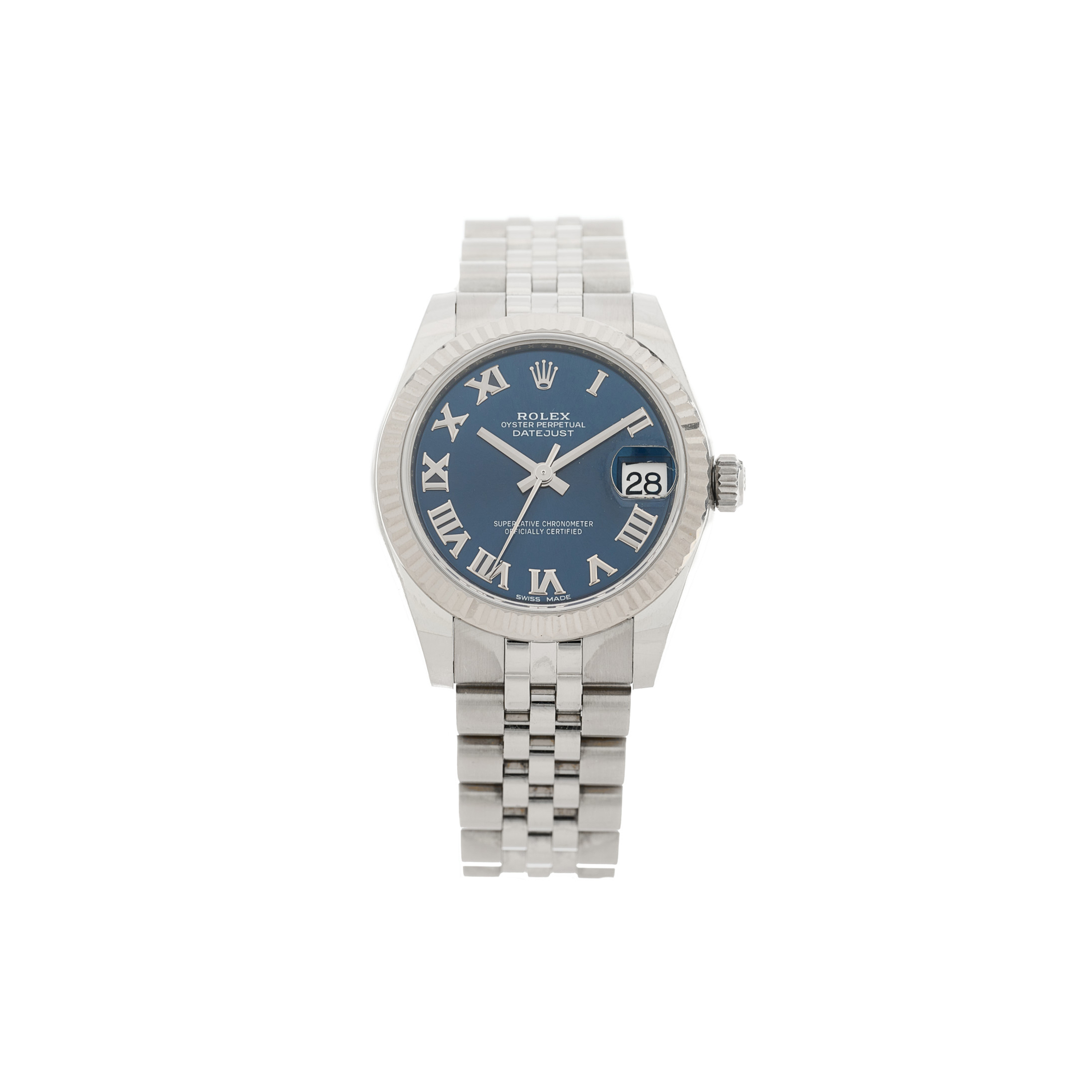 ROLEX STAINLESS STEEL 18K WHITE GOLD 31MM OYSTER PERPETUAL DATEJUST WATCH BLUE ROMAN 178274 ROLEX STAINLESS STEEL 18K WHITE GOLD 31MM OYSTER PERPETUAL DATEJUST WATCH BLUE ROMAN 178274