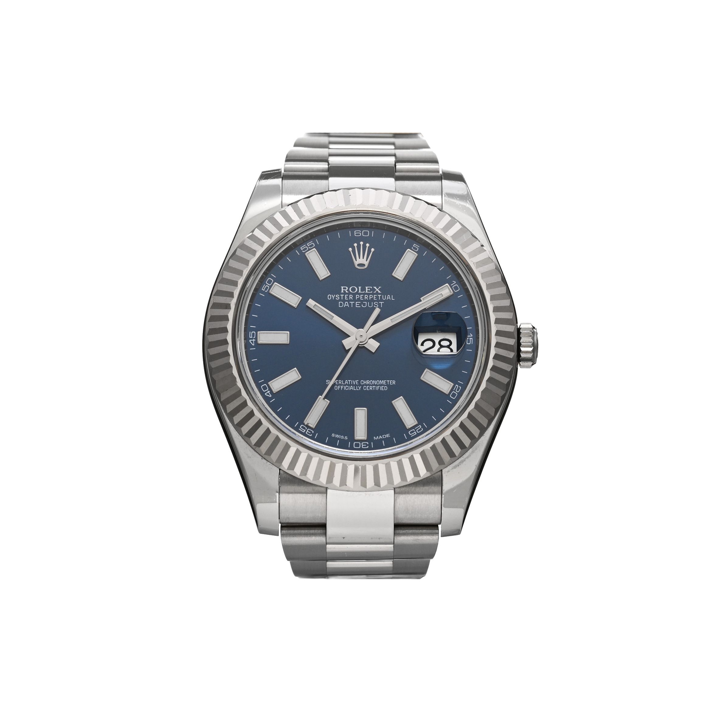 ROLEX STAINLESS STEEL 18K WHITE GOLD 41MM OYSTER PERPETUAL DATEJUST WATCH BLUE 116334 ROLEX STAINLESS STEEL 18K WHITE GOLD 41MM OYSTER PERPETUAL DATEJUST WATCH BLUE 116334