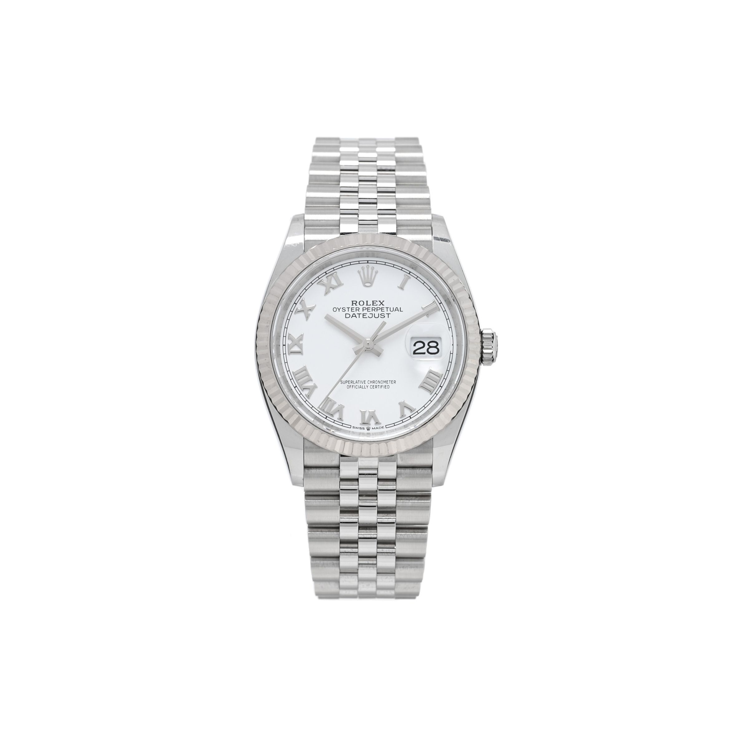 ROLEX STAINLESS STEEL 18K WHITE GOLD 36MM OYSTER PERPETUAL DATEJUST WATCH WHITE ROMAN 126234 ROLEX STAINLESS STEEL 18K WHITE GOLD 36MM OYSTER PERPETUAL DATEJUST WATCH WHITE ROMAN 126234