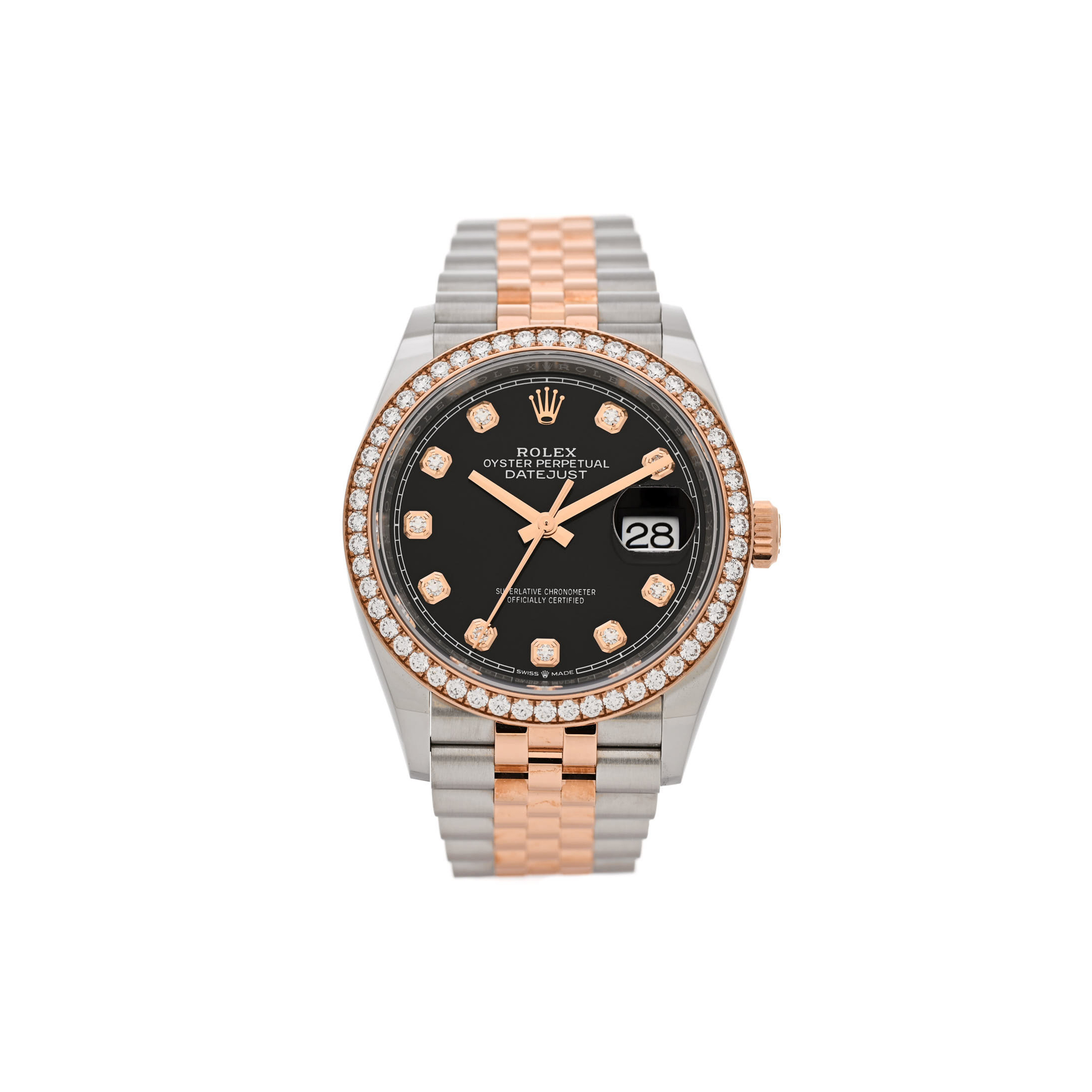 ROLEX STAINLESS STEEL 18K EVEROSE GOLD DIAMOND BEZEL 36MM OYSTER PERPETUAL DATEJUST WATCH BLACK 126281RBR ROLEX STAINLESS STEEL 18K EVEROSE GOLD DIAMOND BEZEL 36MM OYSTER PERPETUAL DATEJUST WATCH BLACK 126281RBR