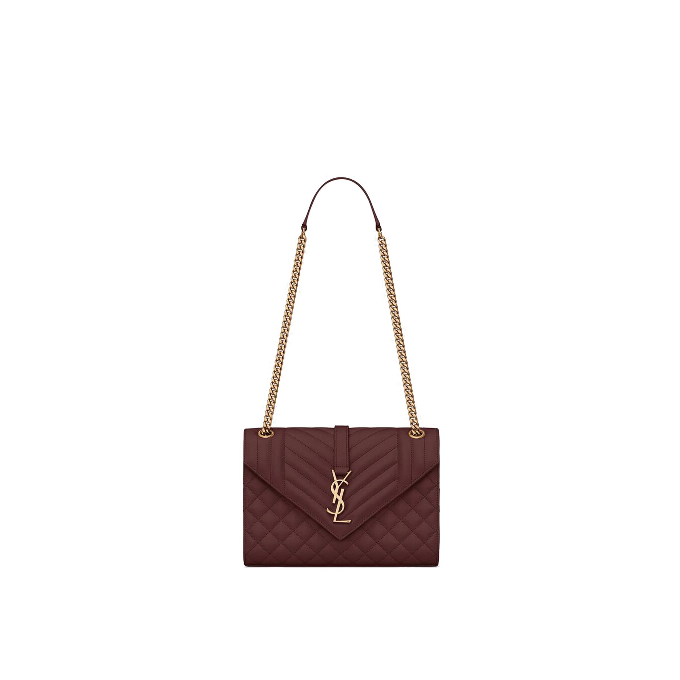 YSL ENVELOPE MEDIUM CHAIN BAG IN MIX MATELASS&EACUTE; GRAIN DE POUDRE EMBOSSED LEATHER 600185BOW916475 (24*17.5*6cm)