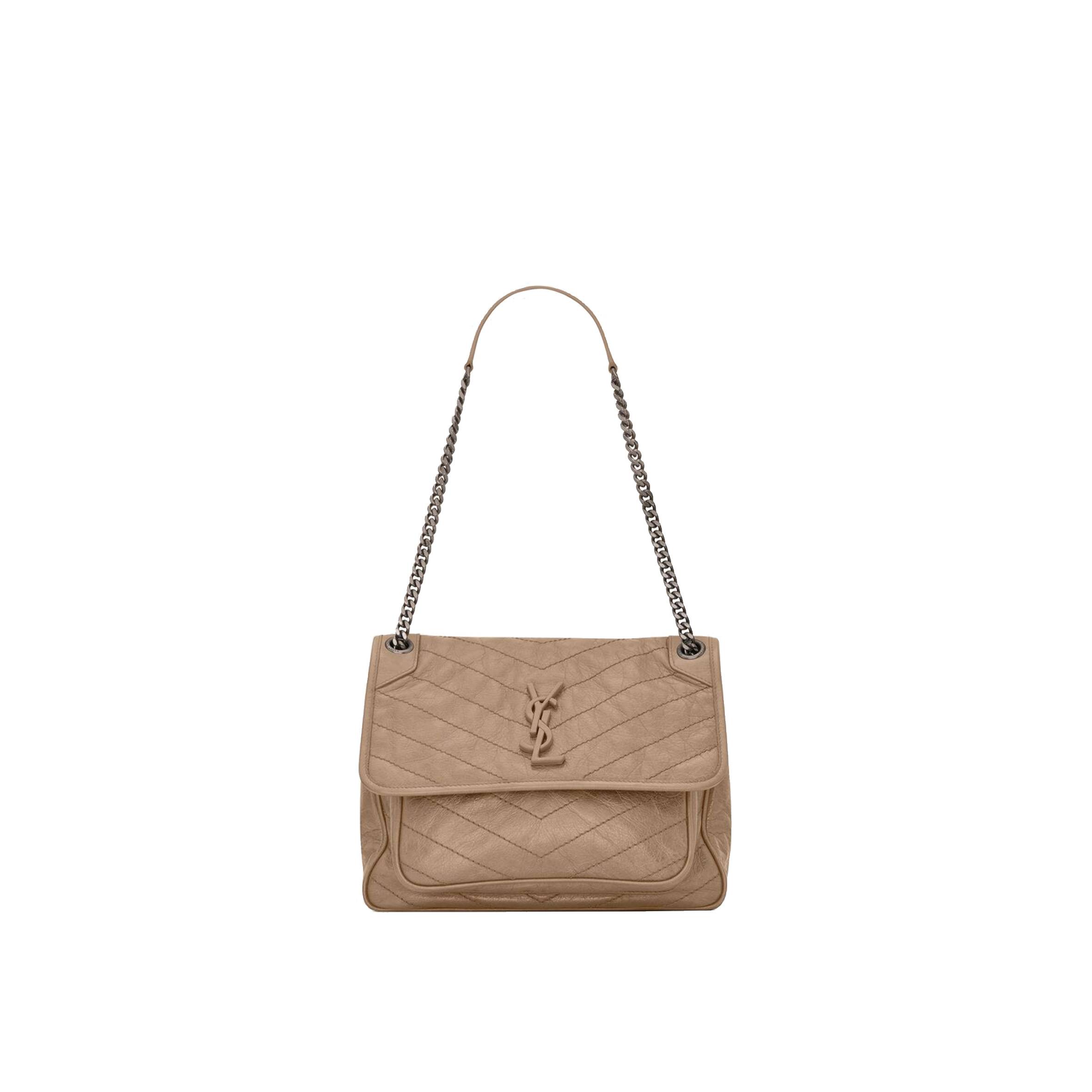 YSL NIKI MEDIUM CHAIN BAG IN CRINKLED VINTAGE VEGETABLE-TANNED LEATHER 6331581YG042826 (28*20*8.5cm)