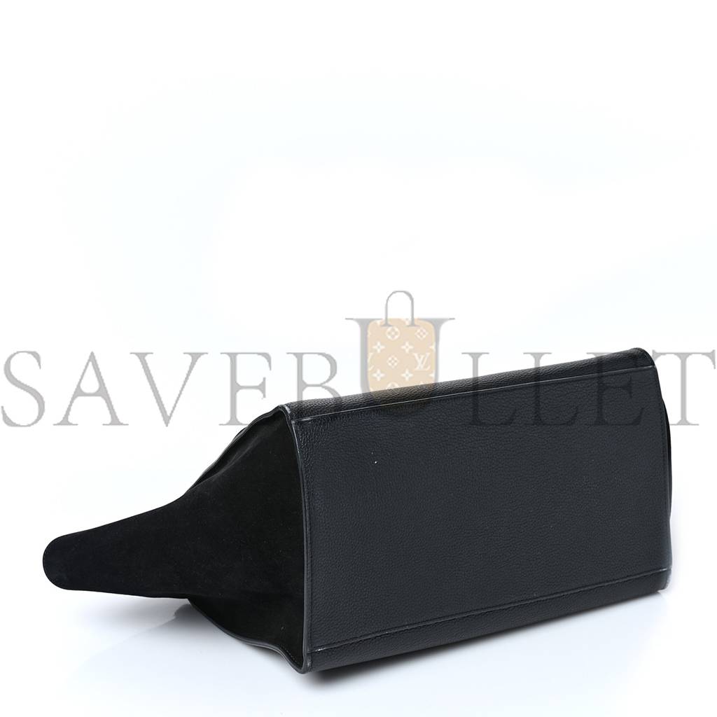 CELINE DRUMMED CALFSKIN SUEDE MEDIUM TRAPEZE BLACK (30*22*18cm)