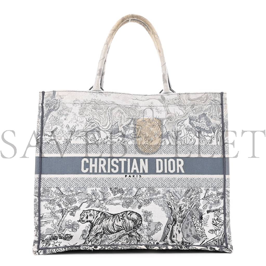 DIOR GRADIENT CANVAS EMBROIDERED LARGE DIORIVIERA TOILE DE JOUY BOOK TOTE BLUE (41*34*17.1cm)