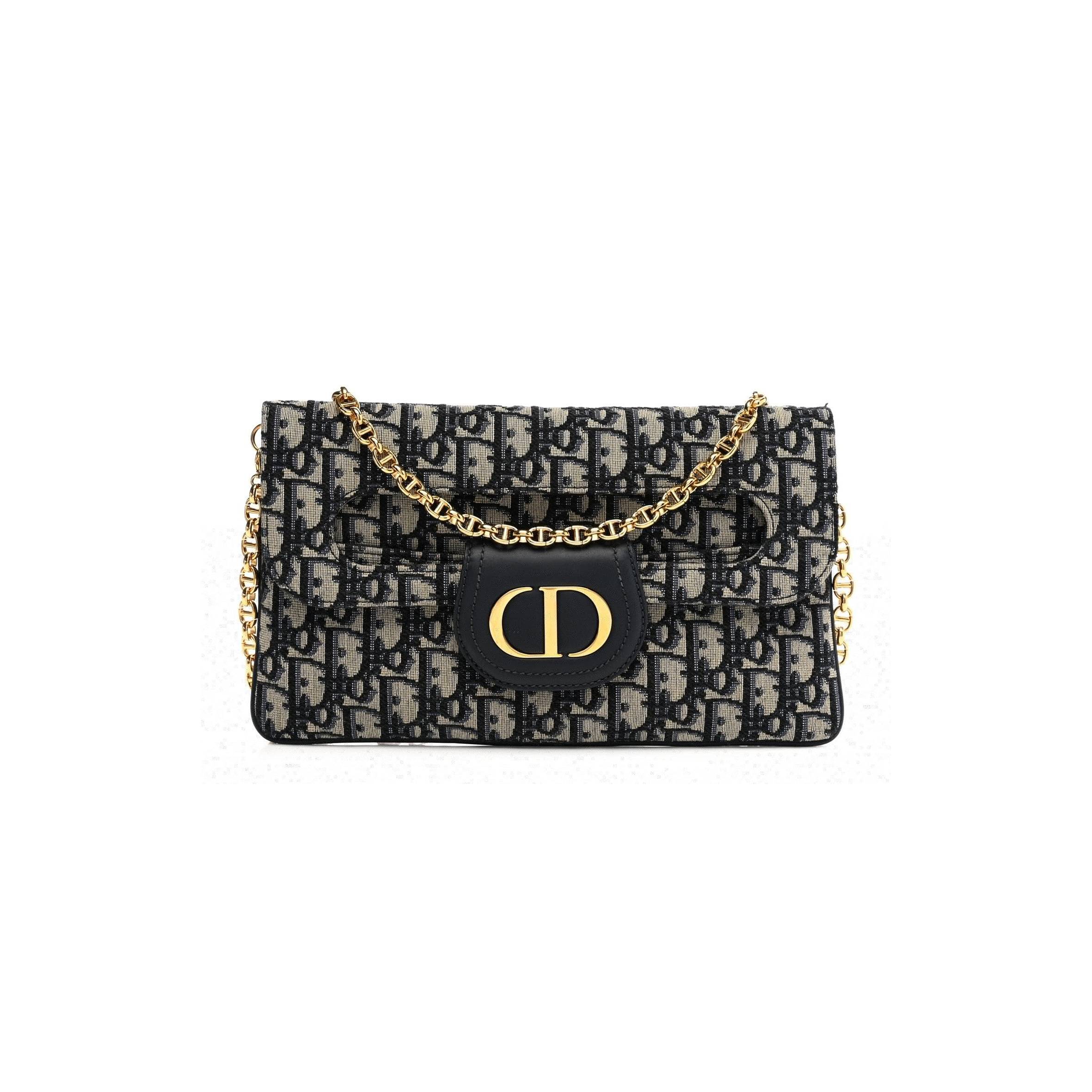 DIOR OBLIQUE MEDIUM DIORDOUBLE CHAIN BAG BLUE (28*17*1.9cm)