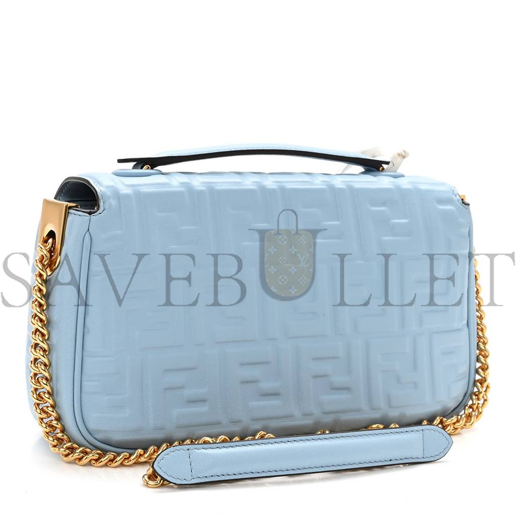 FENDI NAPPA SMALL FF EMBOSSED MIDI CHAIN BAGUETTE AZZURRO BABY (32*26*10cm)