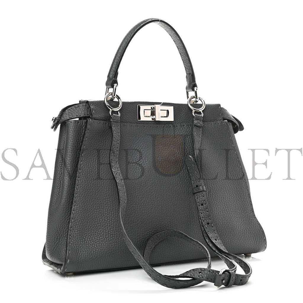 FENDI CUOIO ROMANO SELLERIA BI-COLOR MEDIUM PEEKABOO ICONIC SATCHEL ASFALTO LATTE (34*25*10cm)