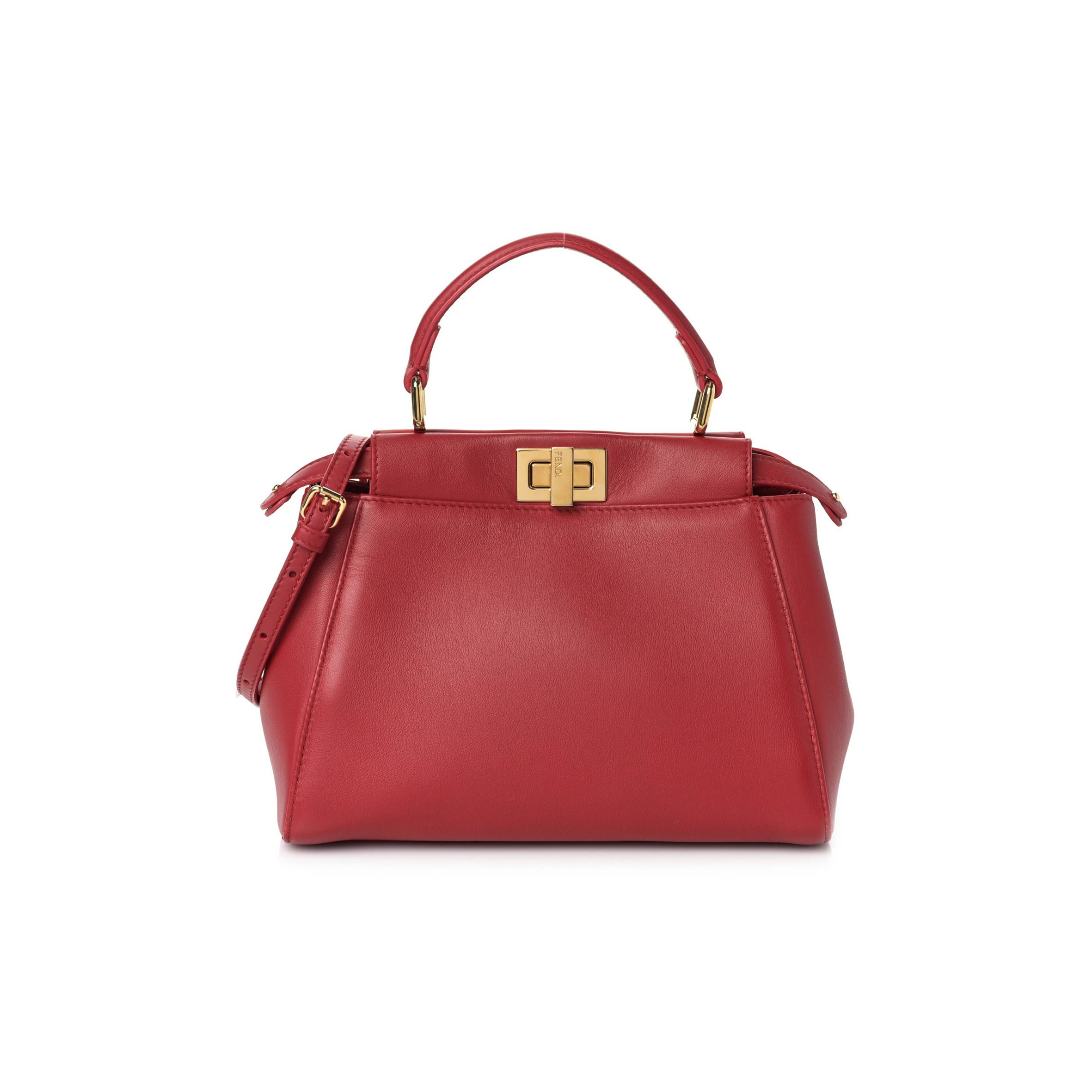 FENDI NAPPA MINI PEEKABOO ICONIC SATCHEL FRAGOLA (23*19*11cm)