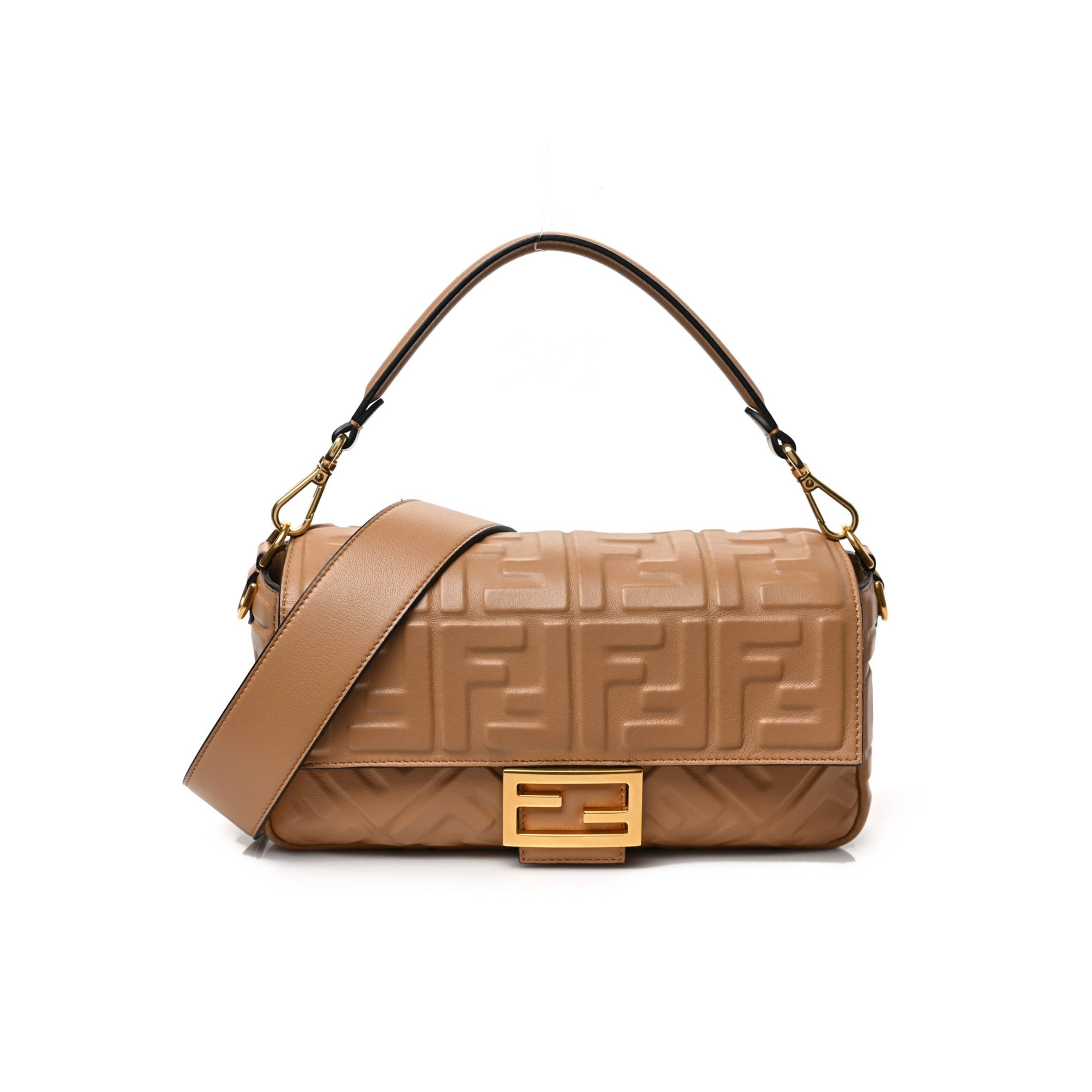 FENDI NAPPA FF 1974 EMBOSSED BAGUETTE MIELE SCURO (27*16*5cm)